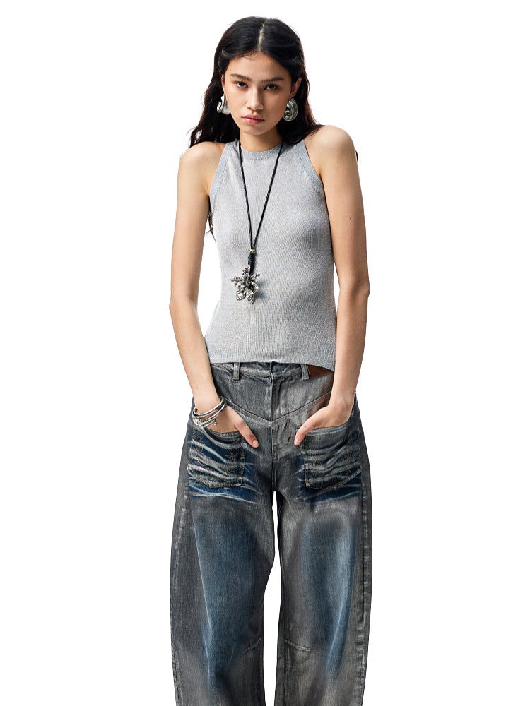 Hollow Out Cable Knit Sleeveless Tank Top