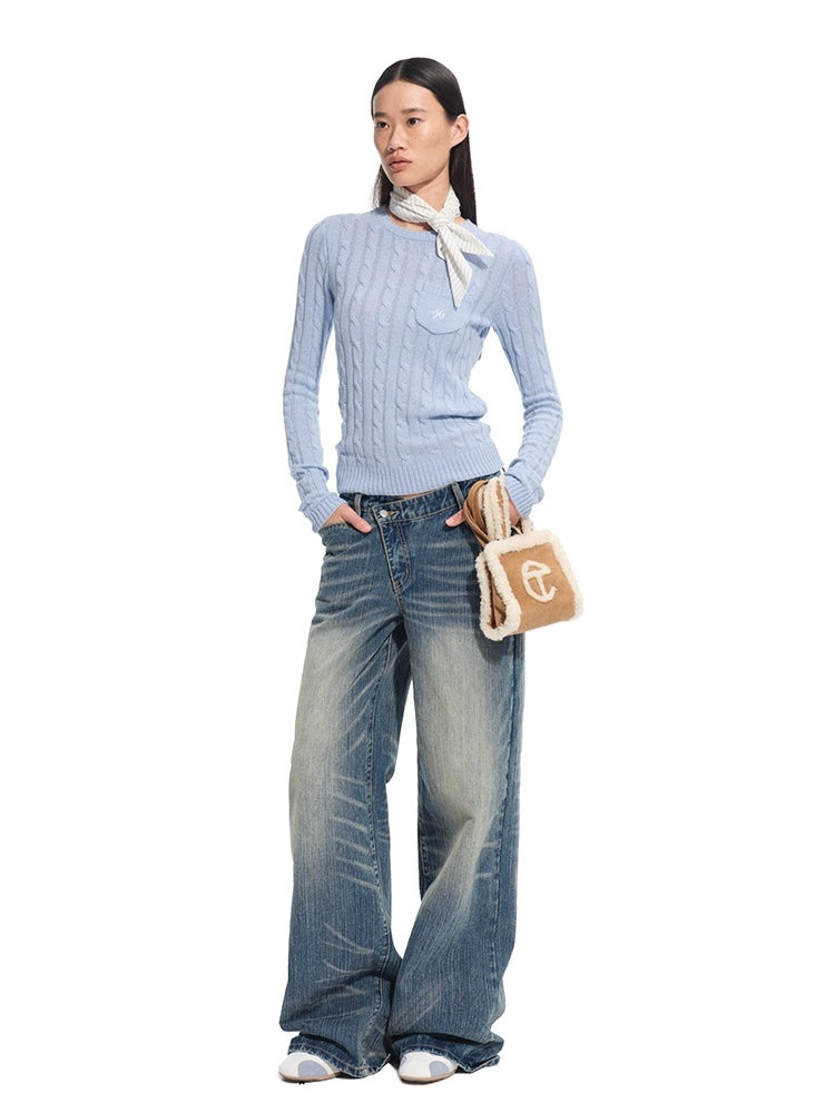 Black & Blue Cable-Knit Sweater