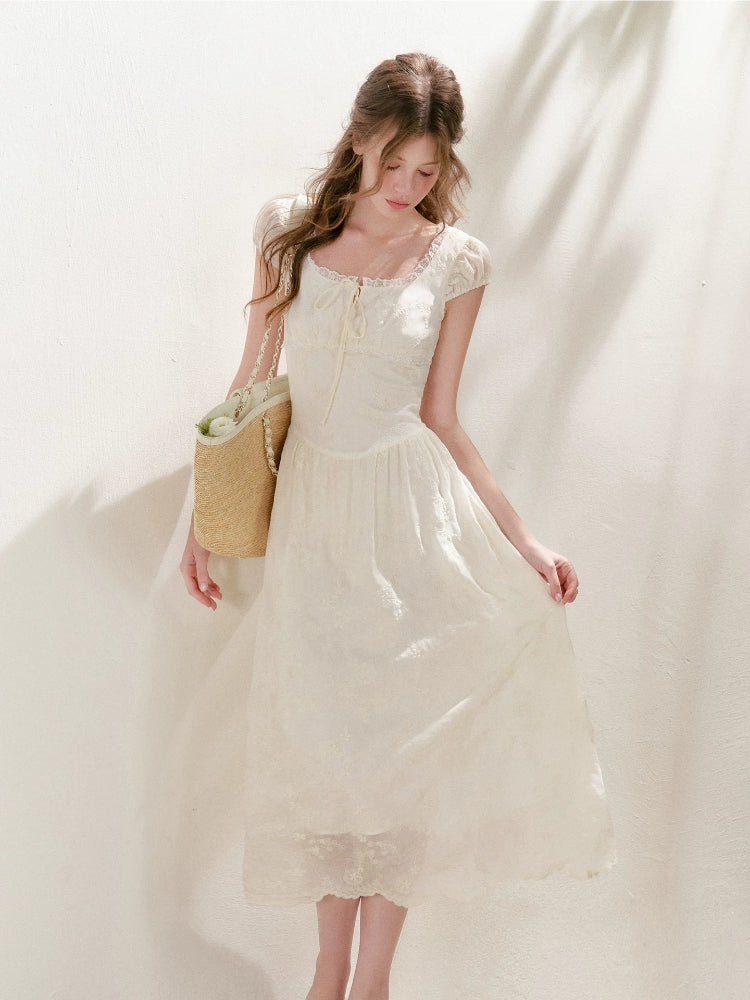 Embroidered Lace Midi Dress