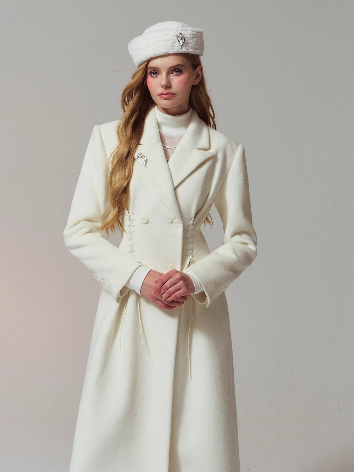 Waist-Tie Double-Breasted Wool Coat