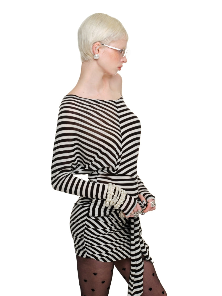 Black & White Striped Asymmetrical Dress