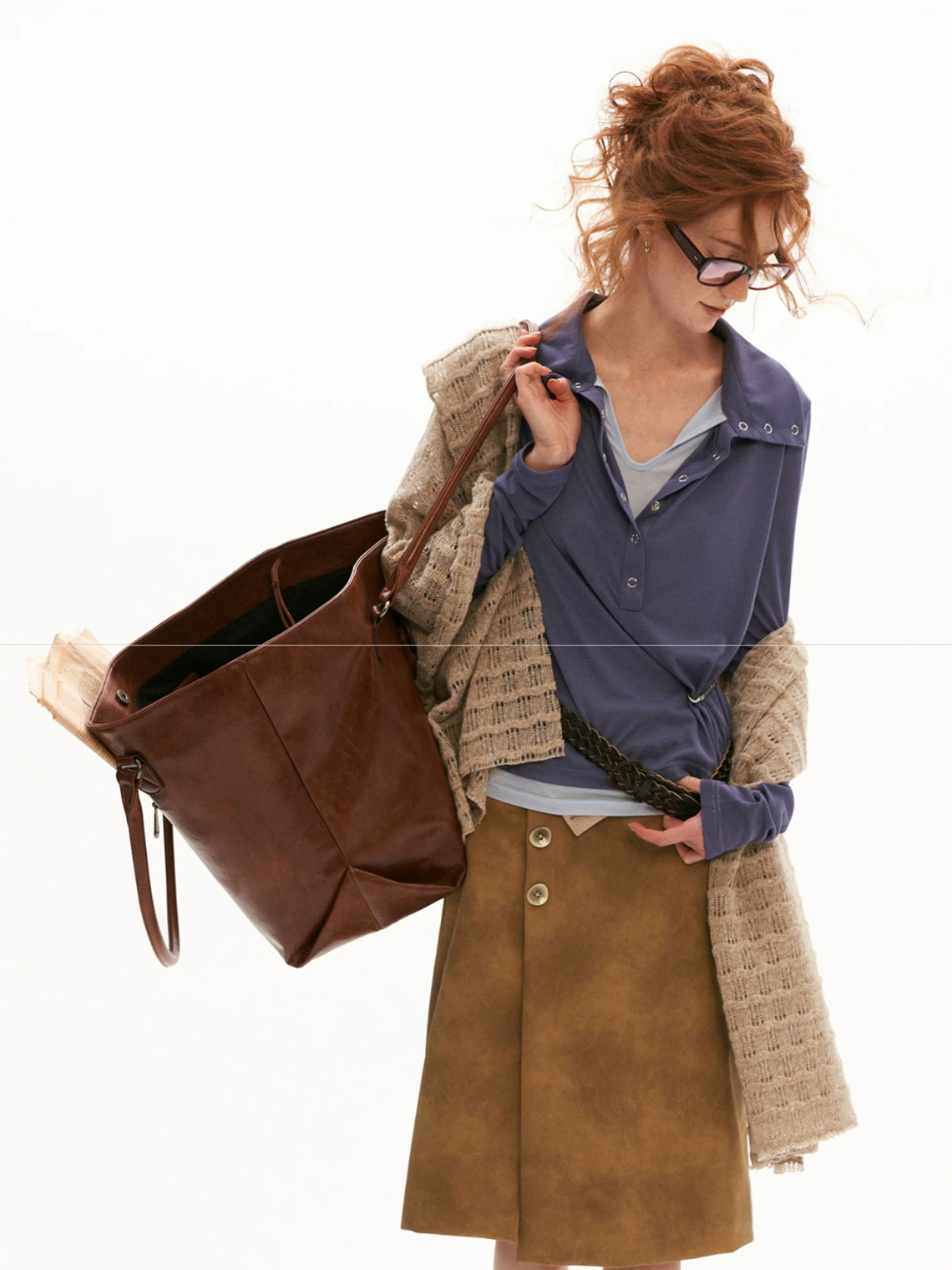 Vintage Washed Leather Midi Skirt