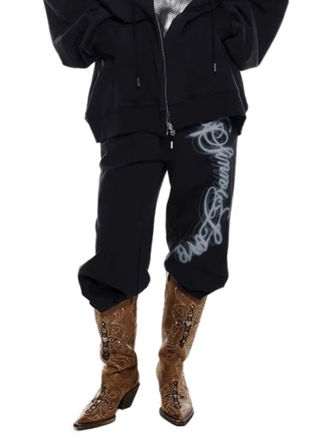 Letter Print Loose Elastic Cuffs Joggers