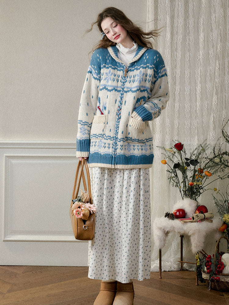 High-Waisted Slim Hand-Drawn Floral Skirt