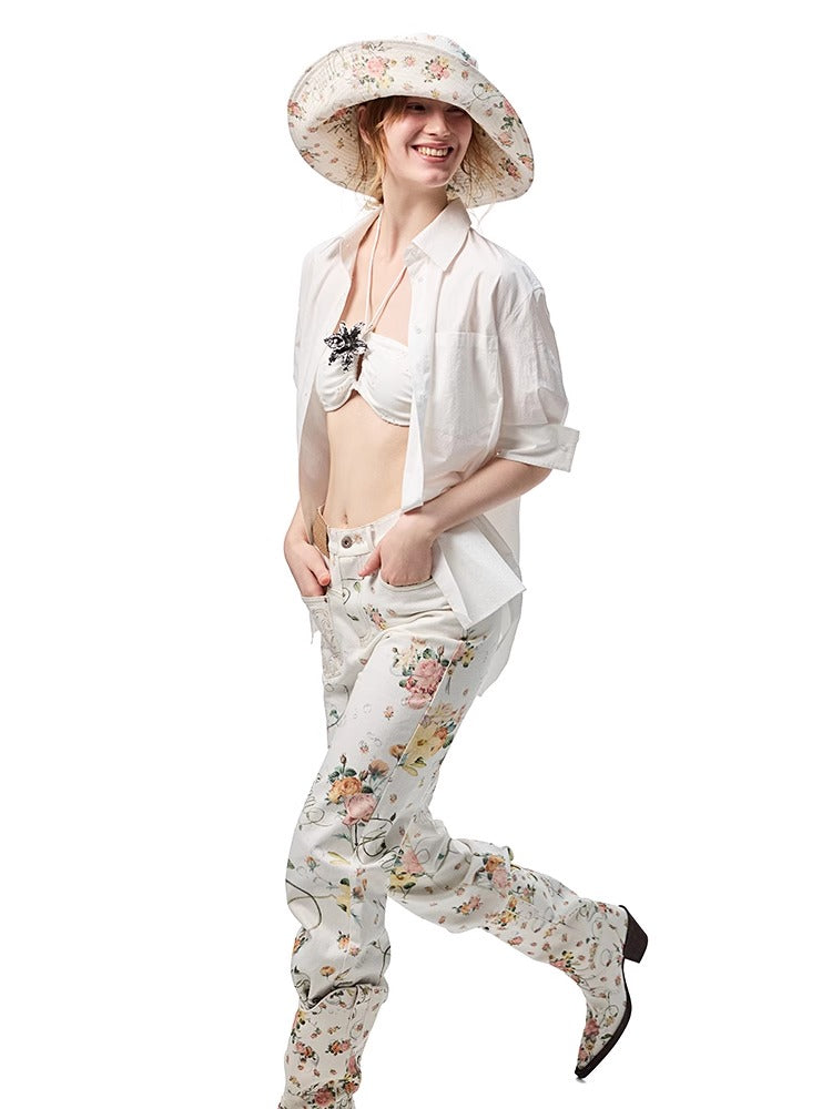 White Jacquard Halter-Tie Bikini