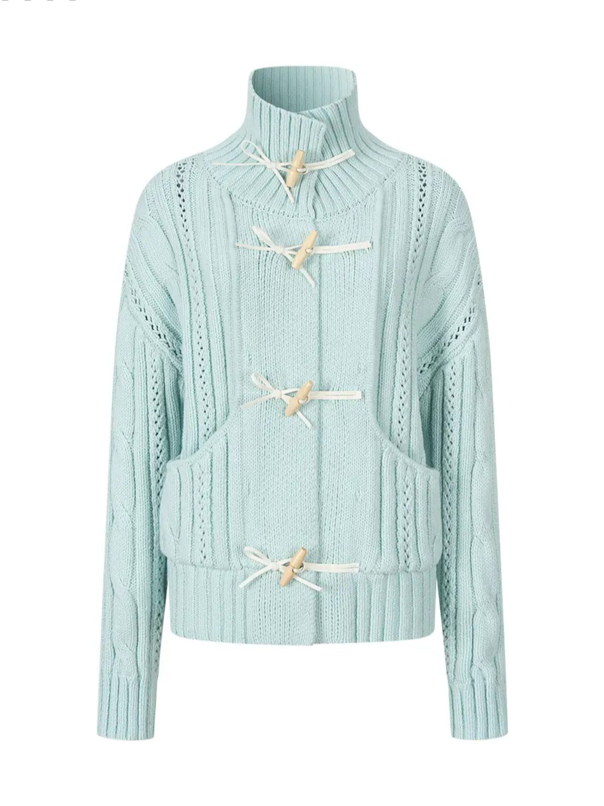 Chunky Cable Knit Bow Cardigan