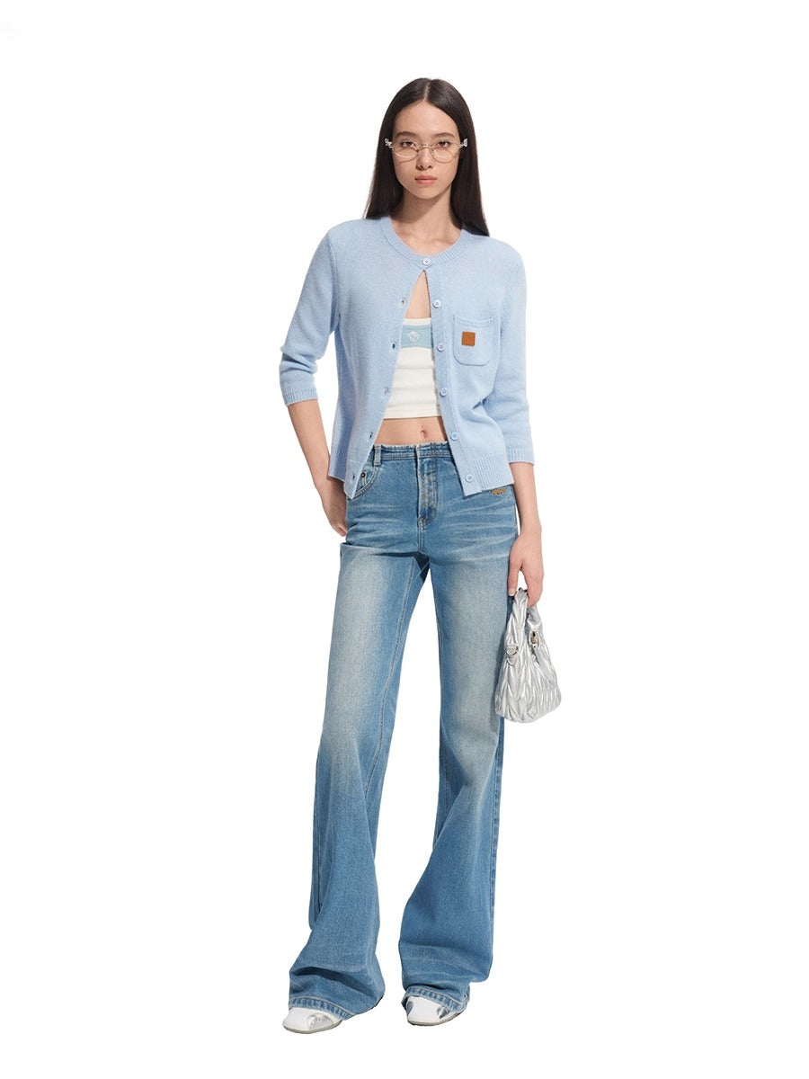 Cashmere-Feel Mid-Sleeve Cardigan