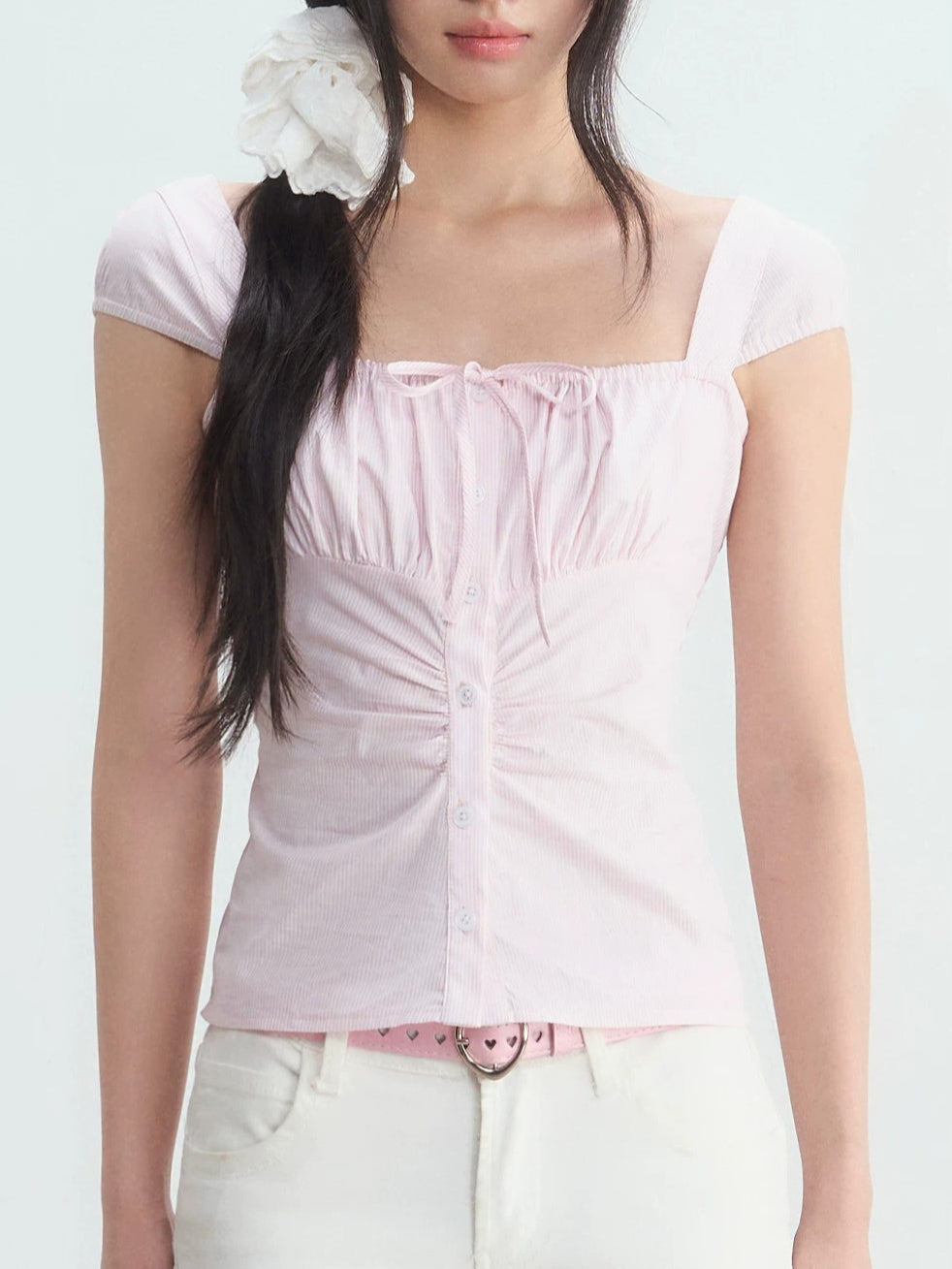 Pink Square Neck Blouse