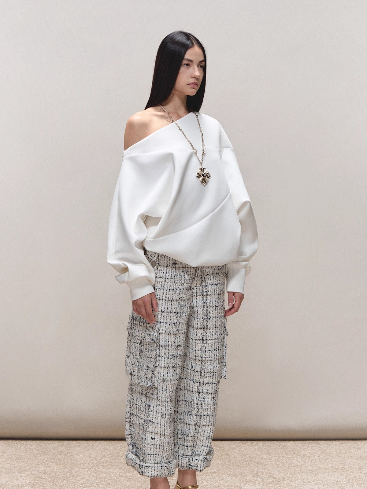 Asymmetric Off-Shoulder Oversized Sweatshirt