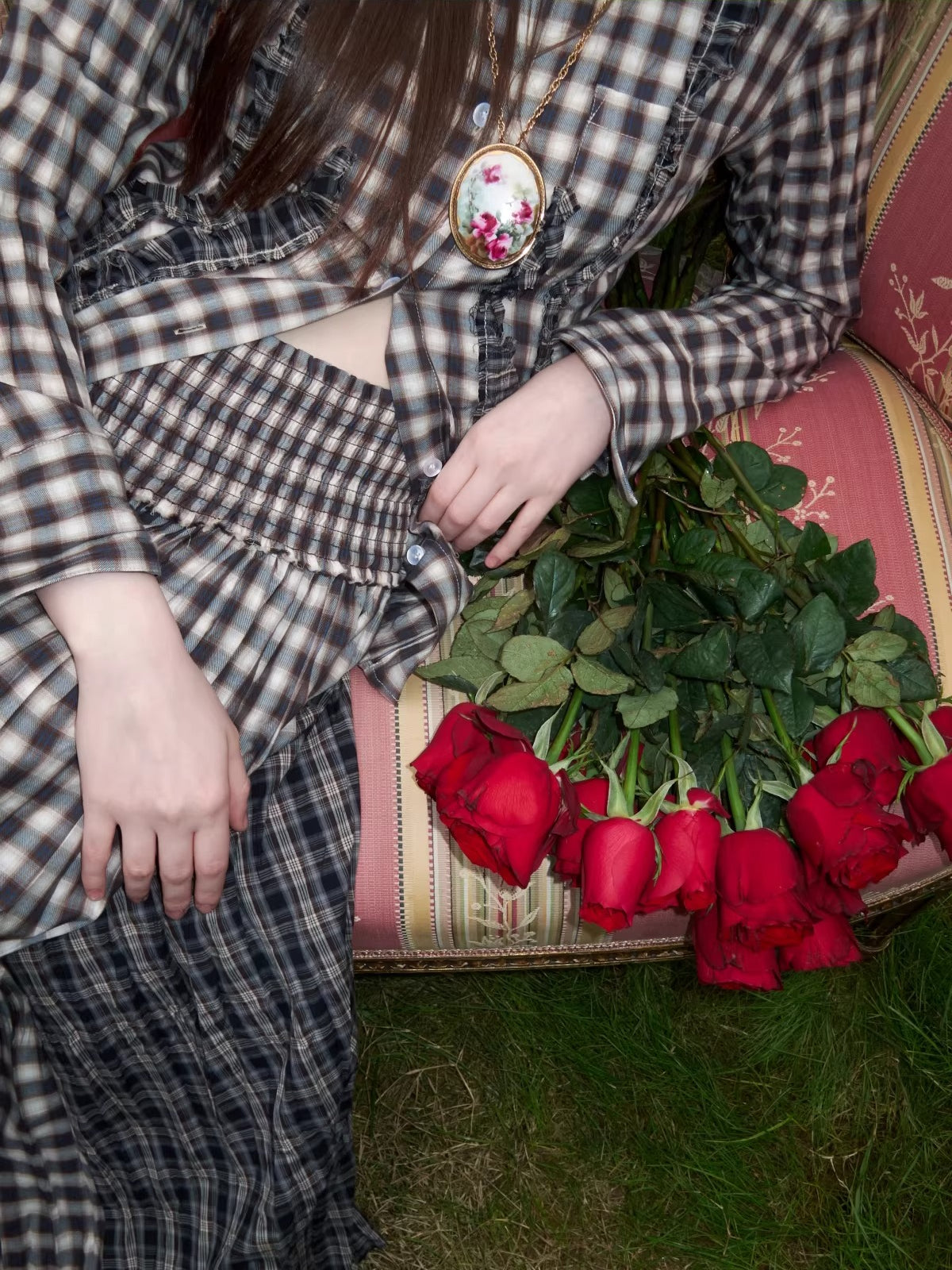 Plaid Ruffle Shirt & Skirt Set