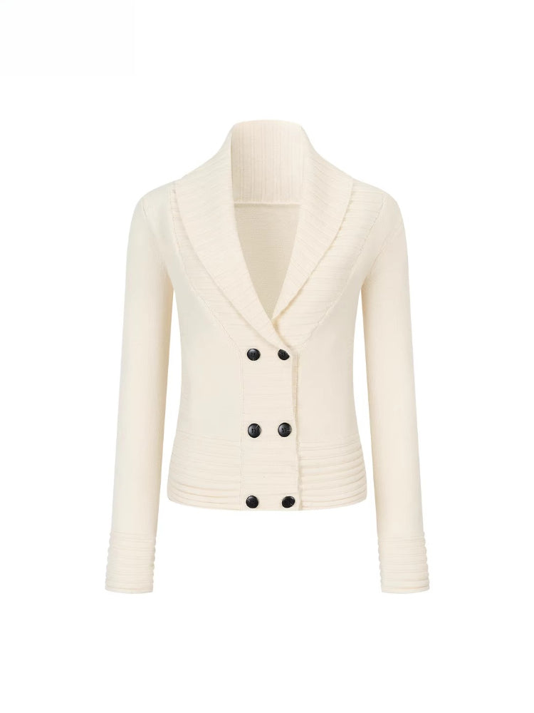 V-neck Double-breasted Knit Sweater