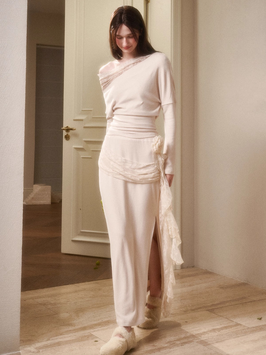 Breathe Lace Off-Shoulder Blouse & Skirt Set