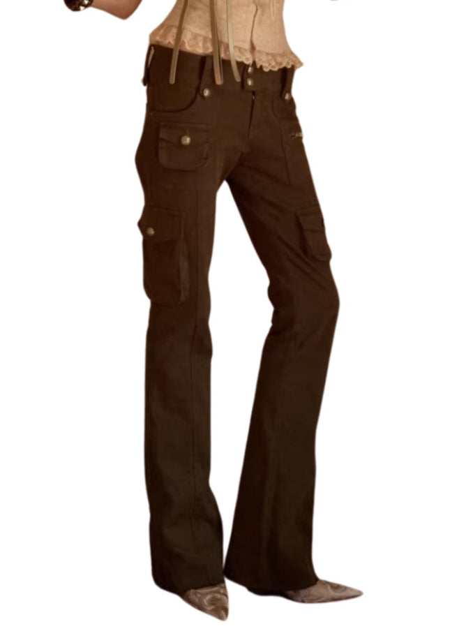 Washed Canvas Cargo Flare Pants