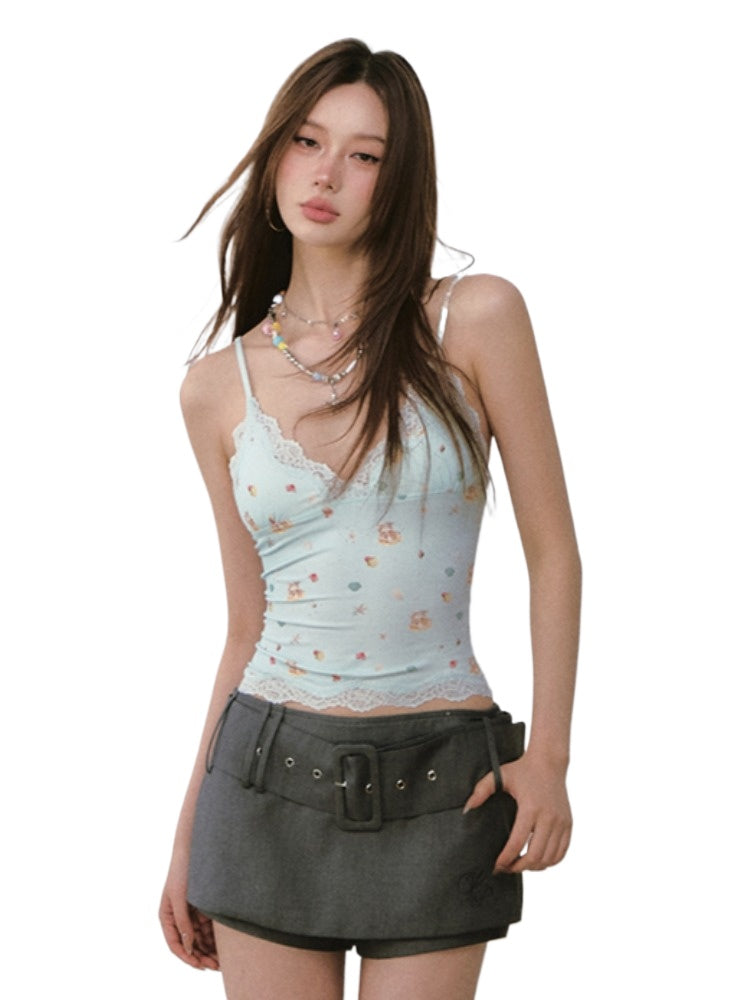 Printed Lace Trimmed Camisole