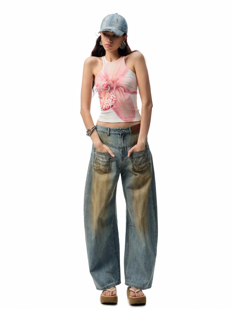 Floral Print Rhinestone Vest