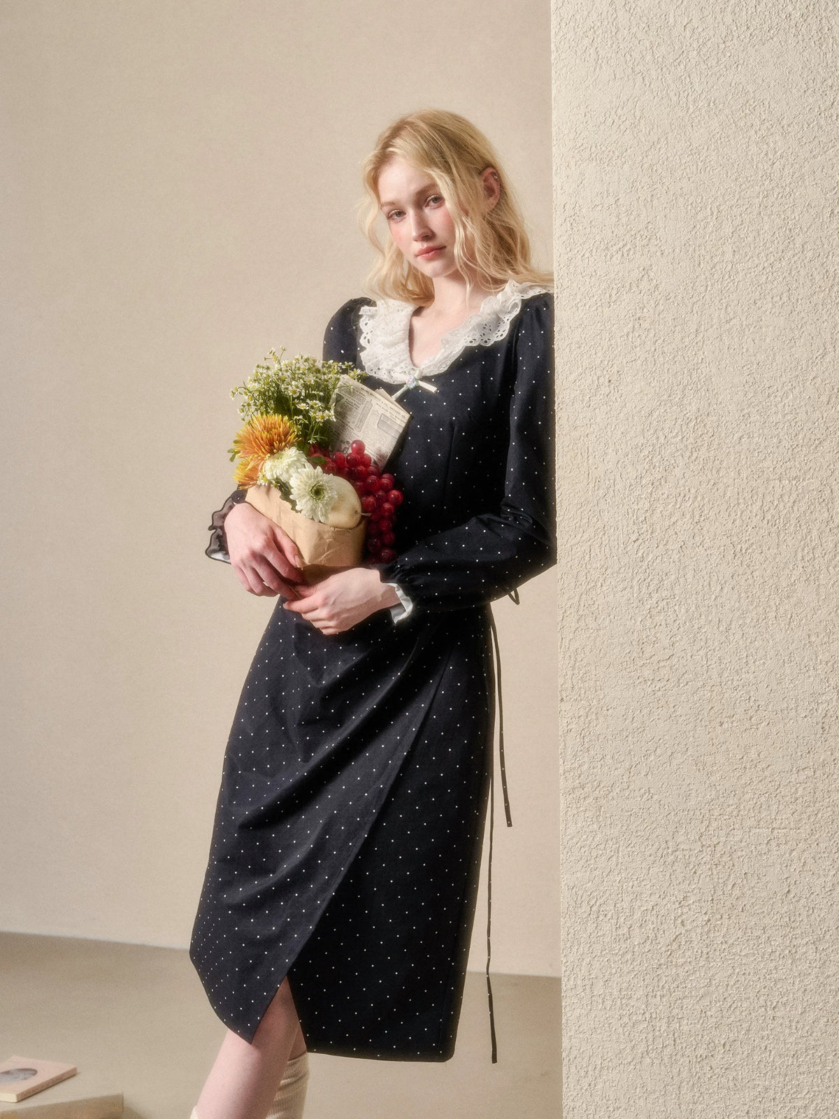Vintage Polka Dot Lace Trim Dress