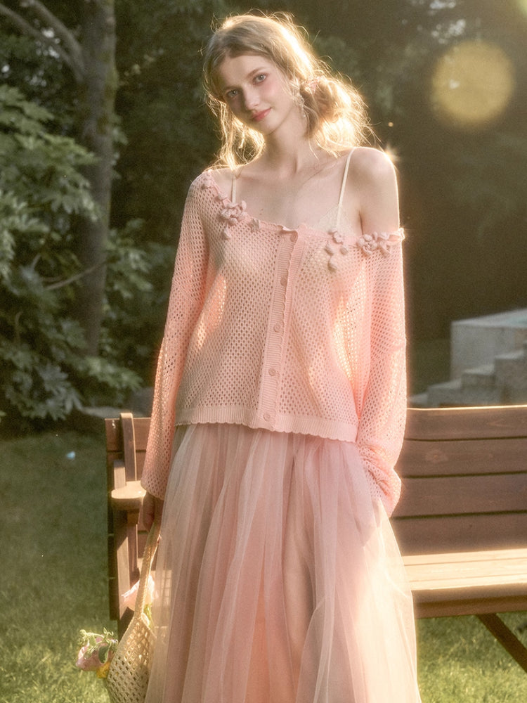 Cool Ice Silk Flower Hollow Cardigan