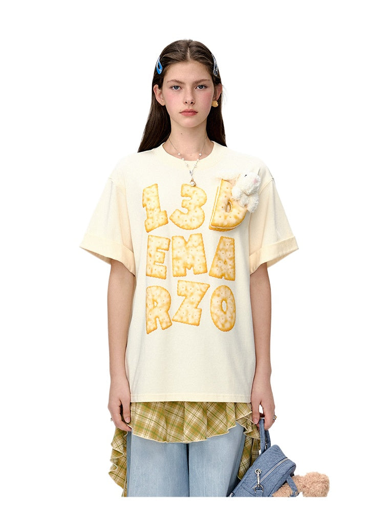 Cookie Illustration Round-Neck T-Shirt