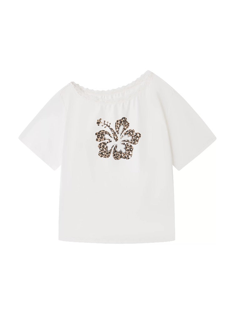 Leopard Rhinestone Shoulder Top