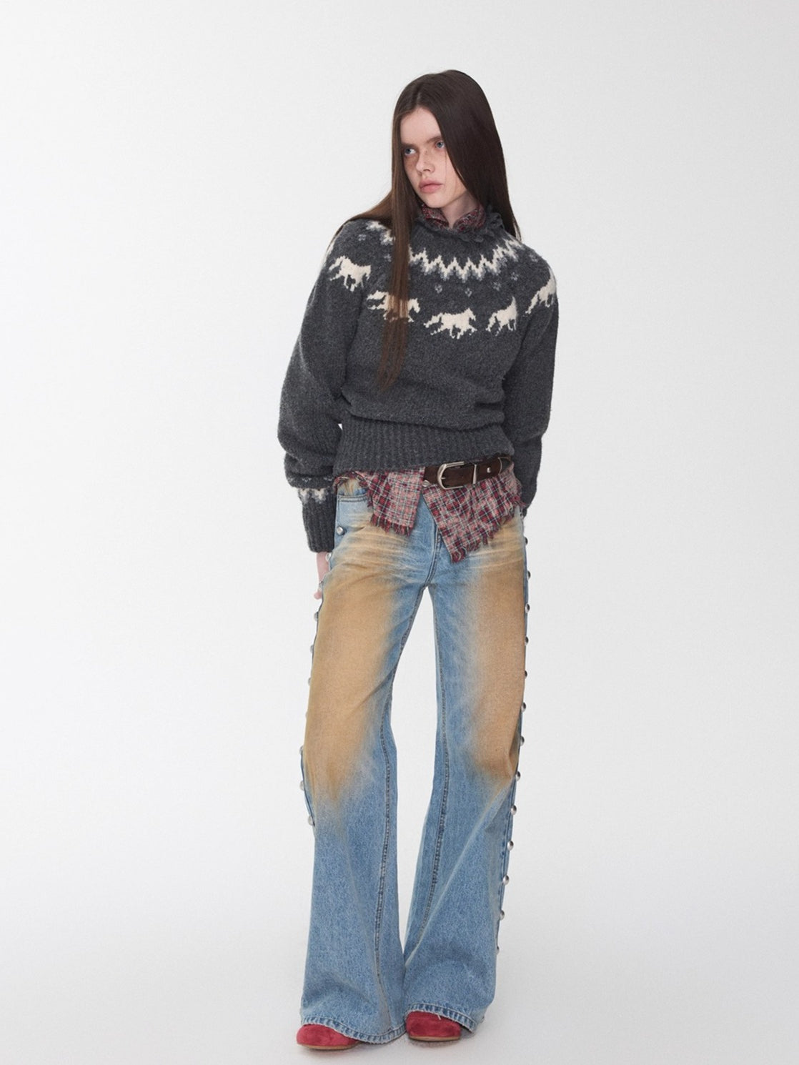 Fair Isle Pony Jacquard Chunky Knit Sweater
