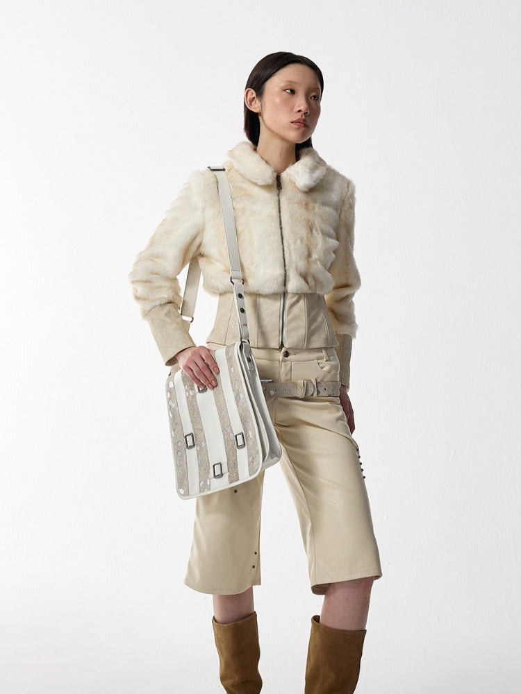 Eco-friendly Slim-Fit Leather Panel Jacket