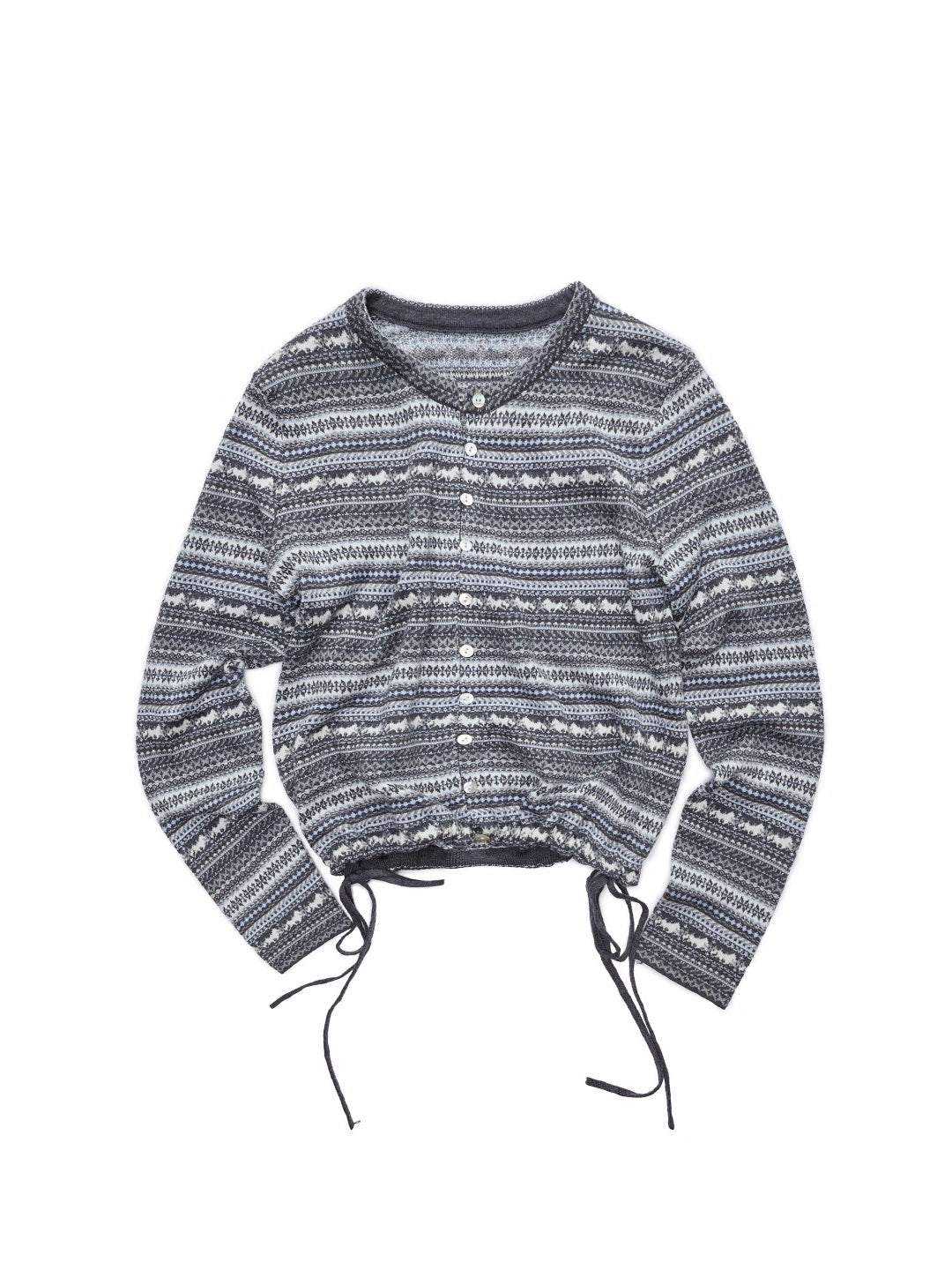 Fair Isle Pony Jacquard Drawstring Knit Cardigan