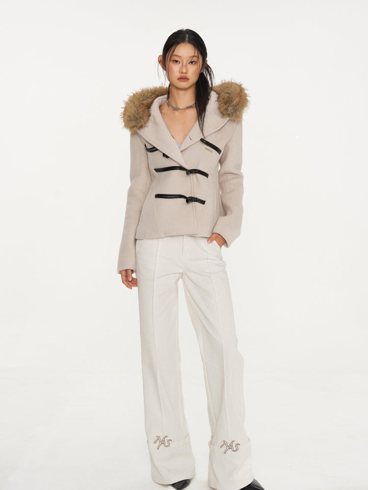 Black & Oatmeal Wool Toggle Coat