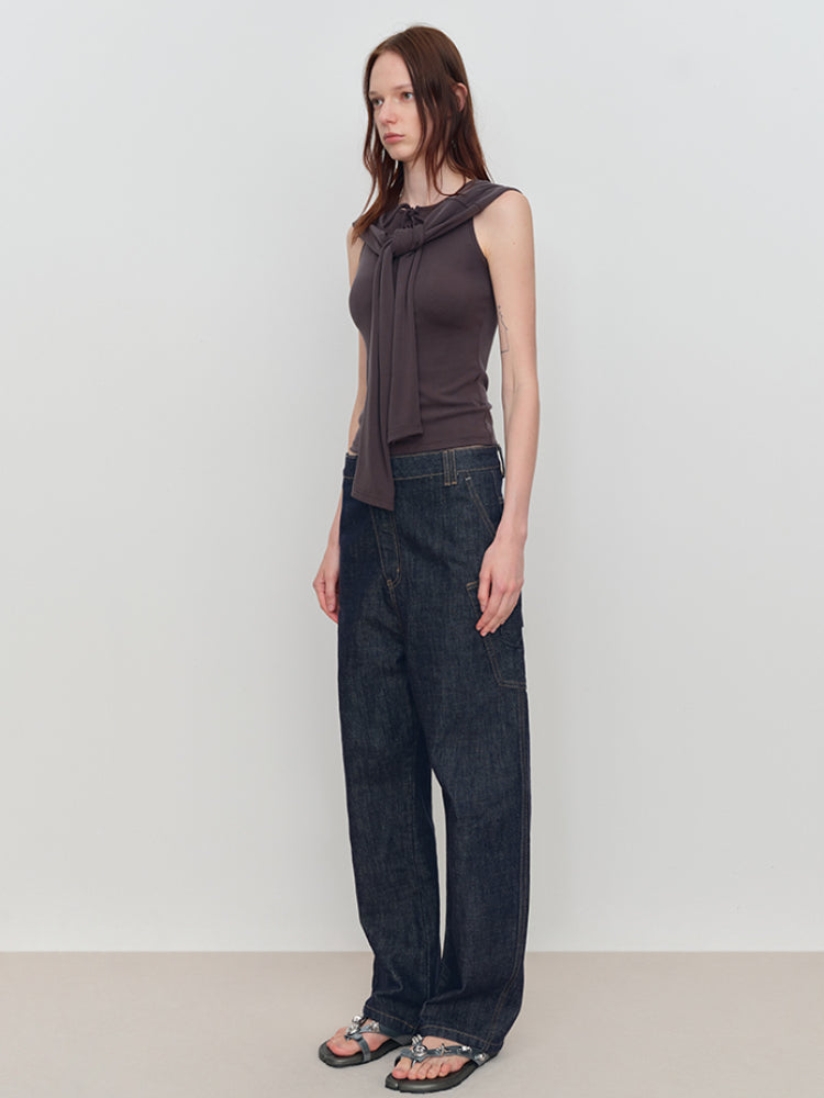 Stretch-Fit Knit Tied Tank Top