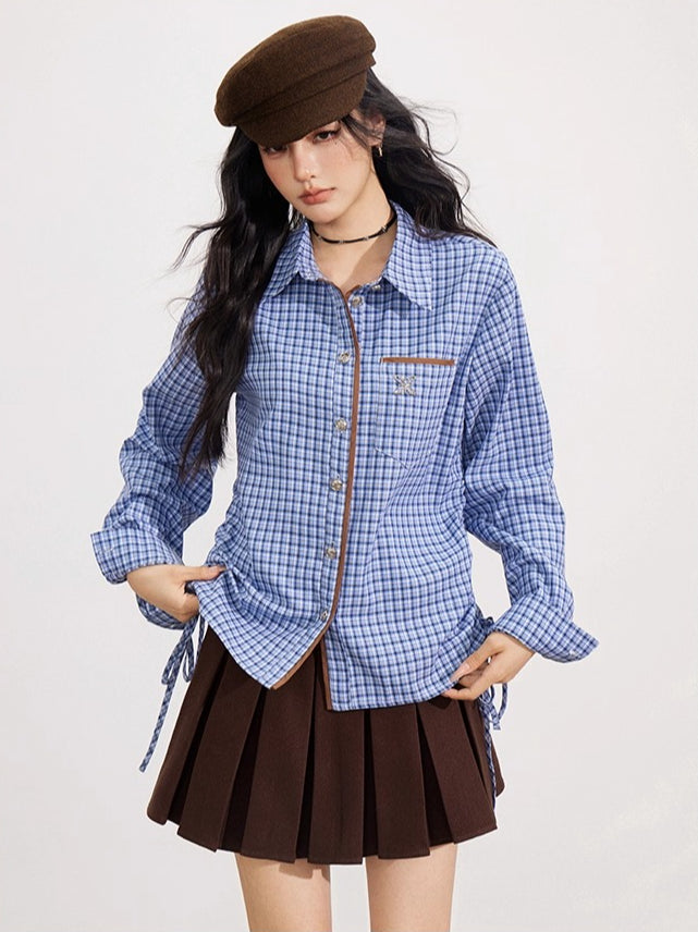 Blue Plaid Patchwork Shirt