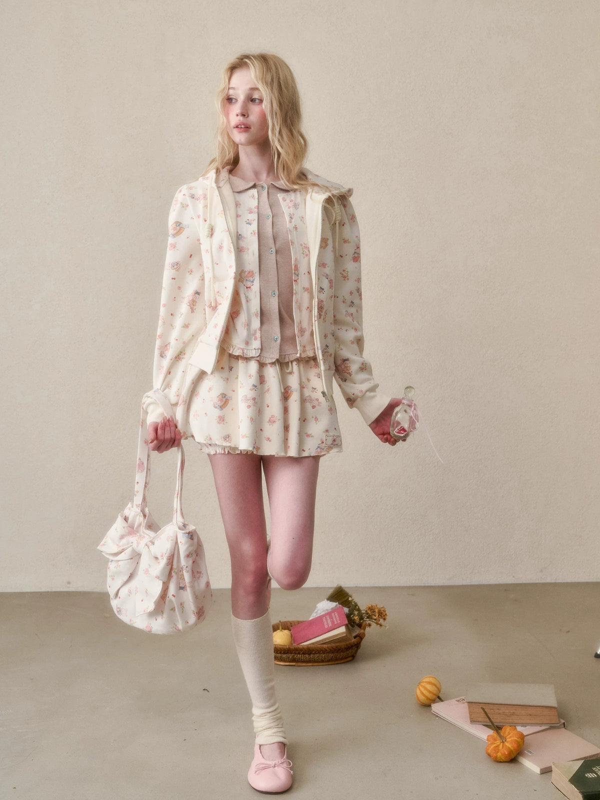 Bunny Print Hoodie Skort Set