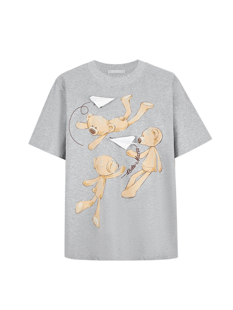 Paper Plane Bear Cotton Short-Sleeve T-Shirt
