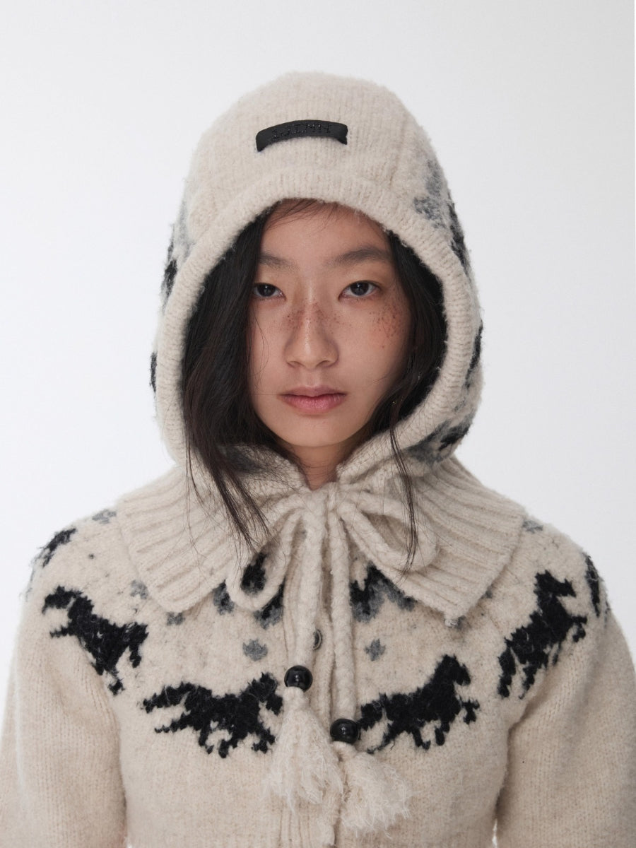 Fair Isle Pony Jacquard Knit Balaclava Hat