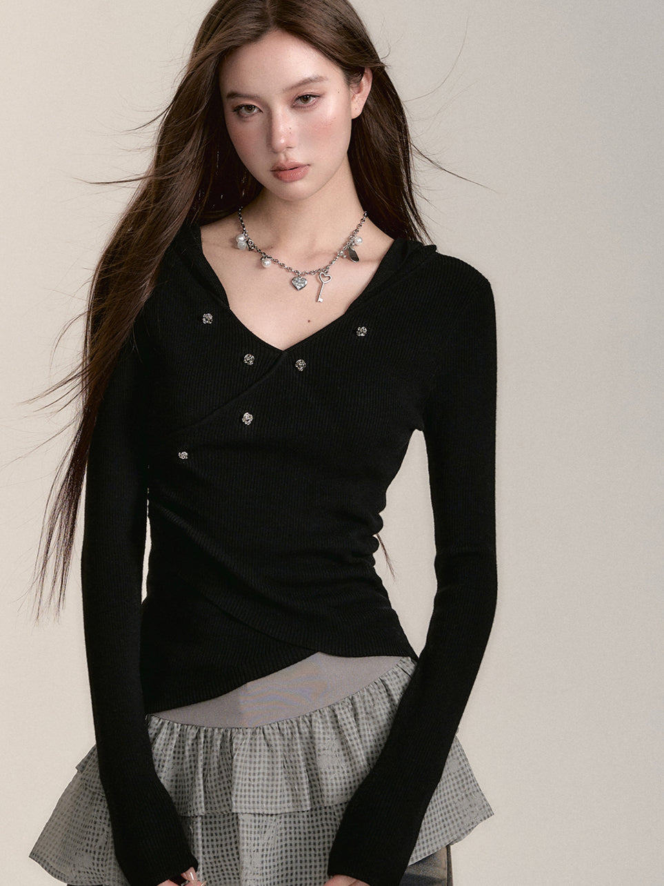 Wool-Blend Hooded Blouse