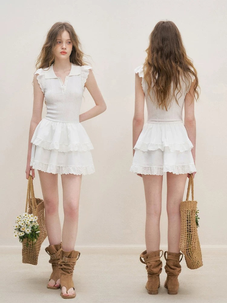 Lace Trim Flutter Sleeve Mini Dress
