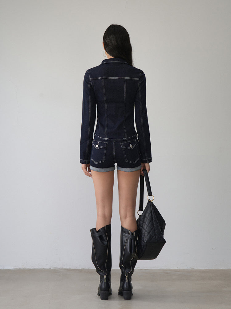 Straight-leg Cuffed Denim Shorts