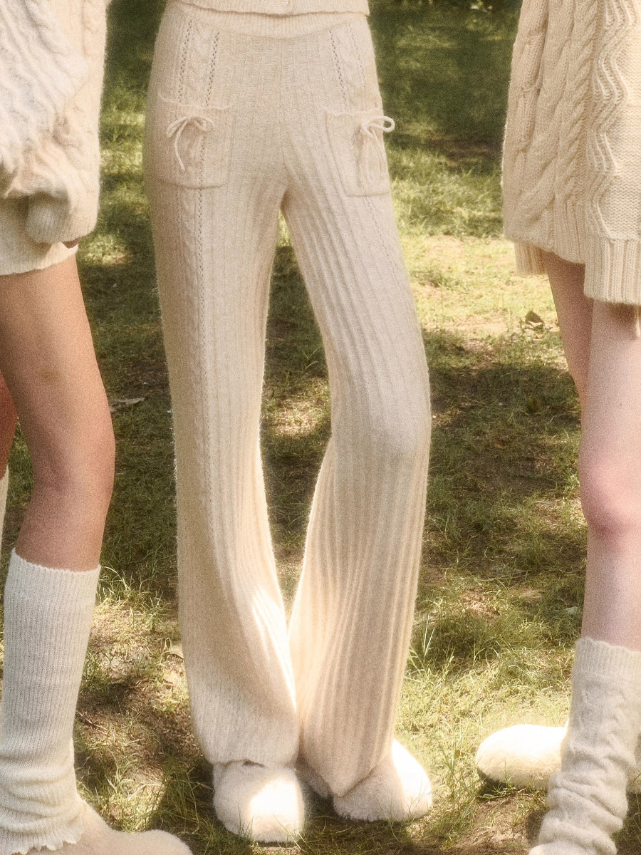 Velvet Bunny Wool Cloud Off-Shoulder Knit Cardigan & Pants Set