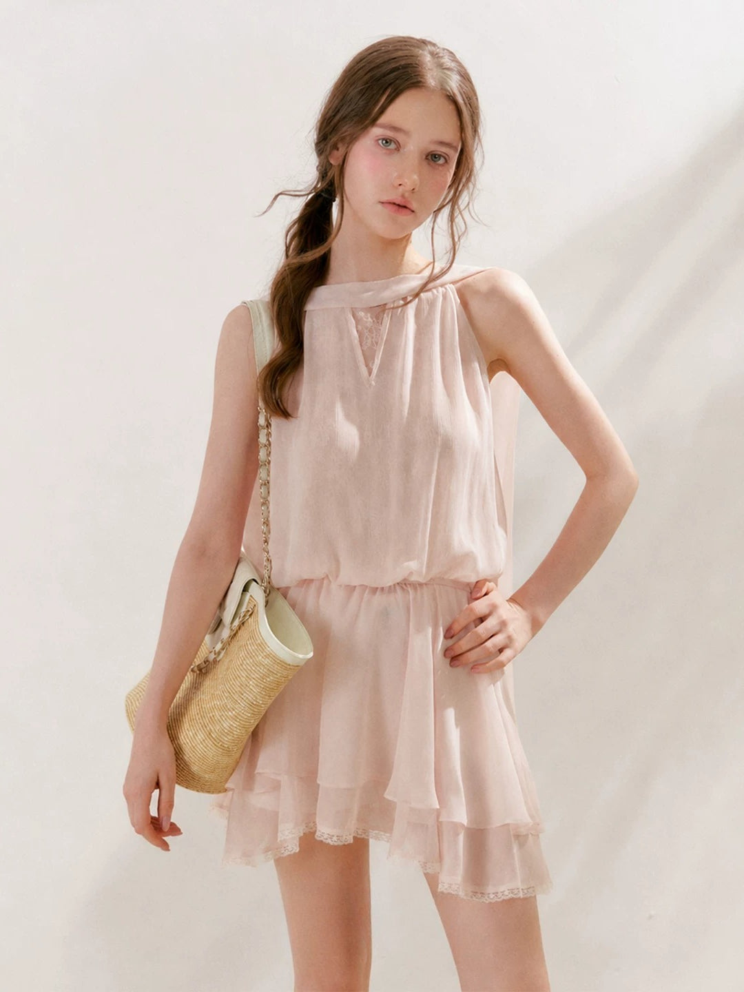 Chiffon Lace Halter Dress