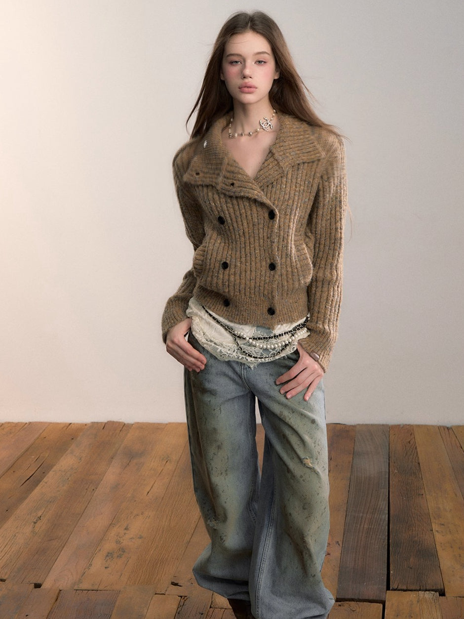 Colorfleck High-Neck Cardigan Jacket