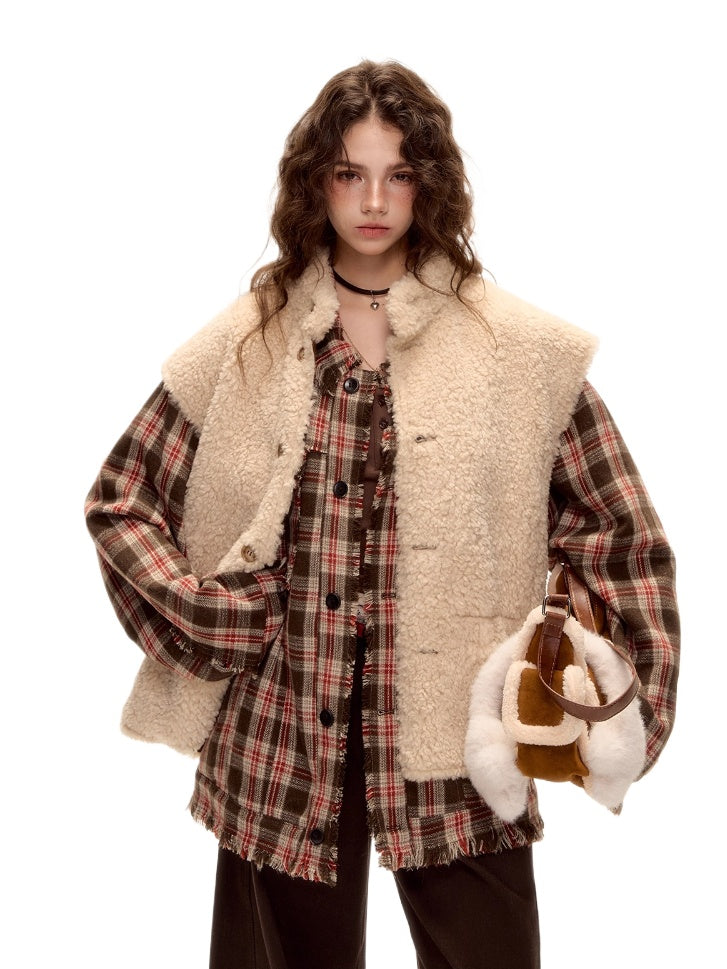 Reversible Suede Drawstring Shearling Vest