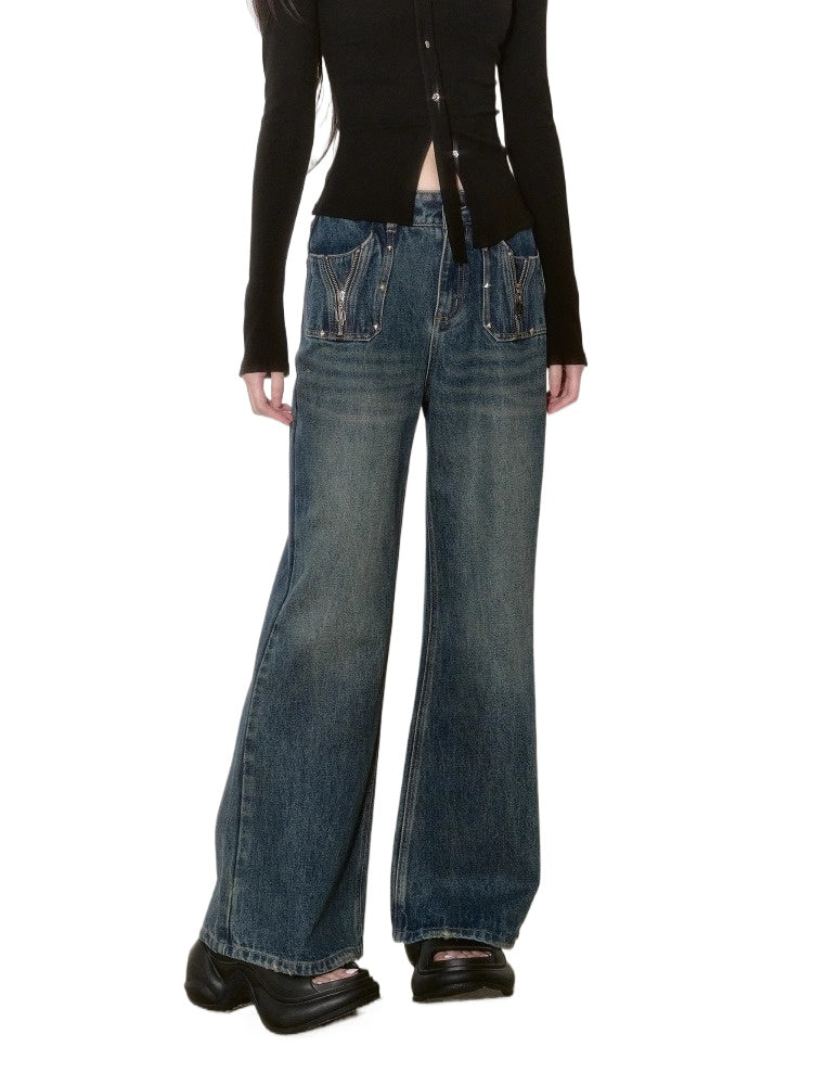Dark Blue Straight-Leg Flared Jeans