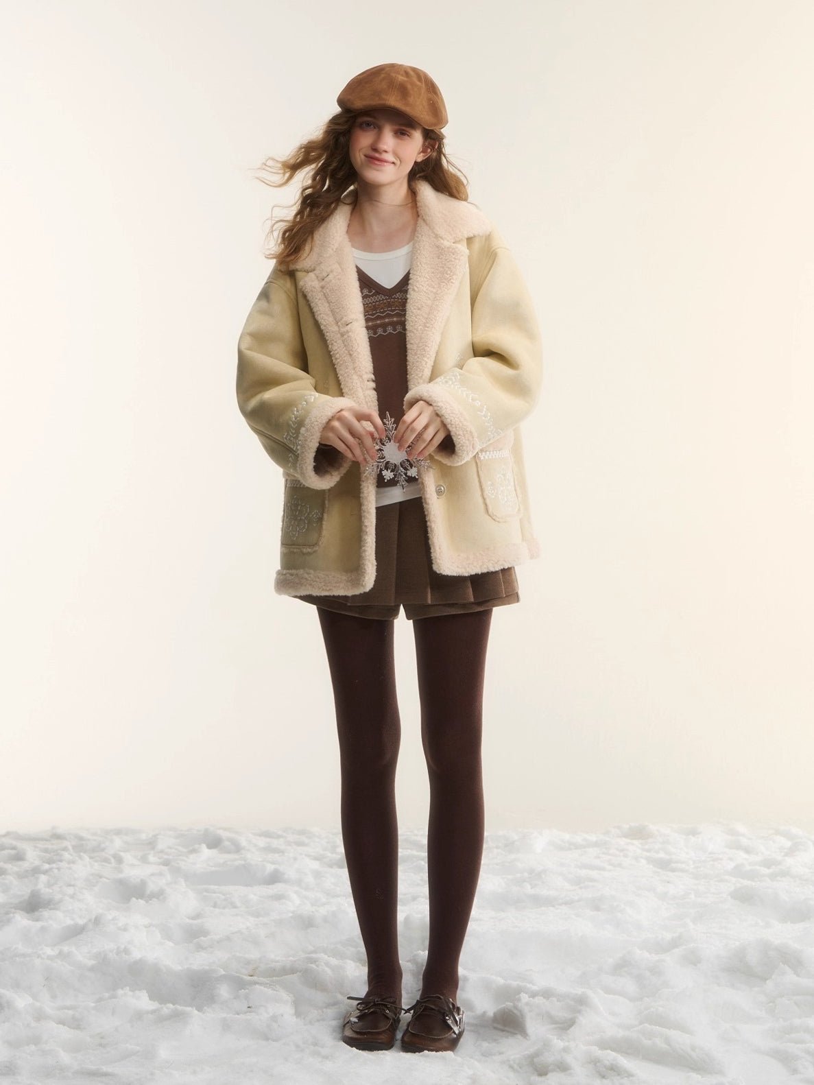 Shearling Embroidered Suede Jacket