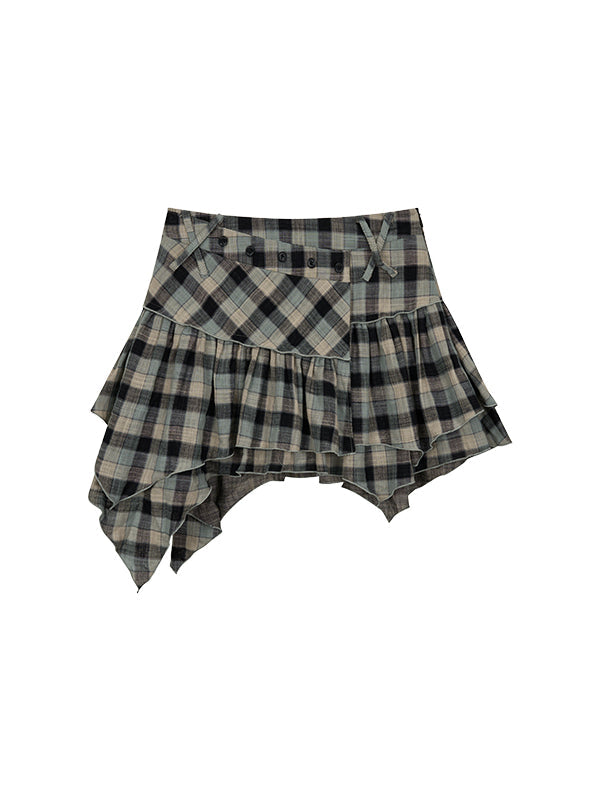 Blue & Black Checkered Mini Skirt