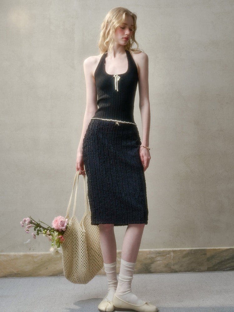 Hollow-out Color-blocking Knit Top