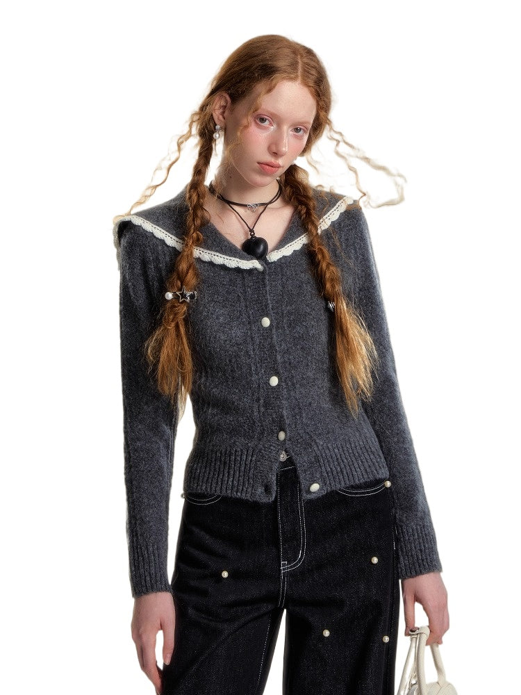 Sailor‑Collar Lace Cardigan