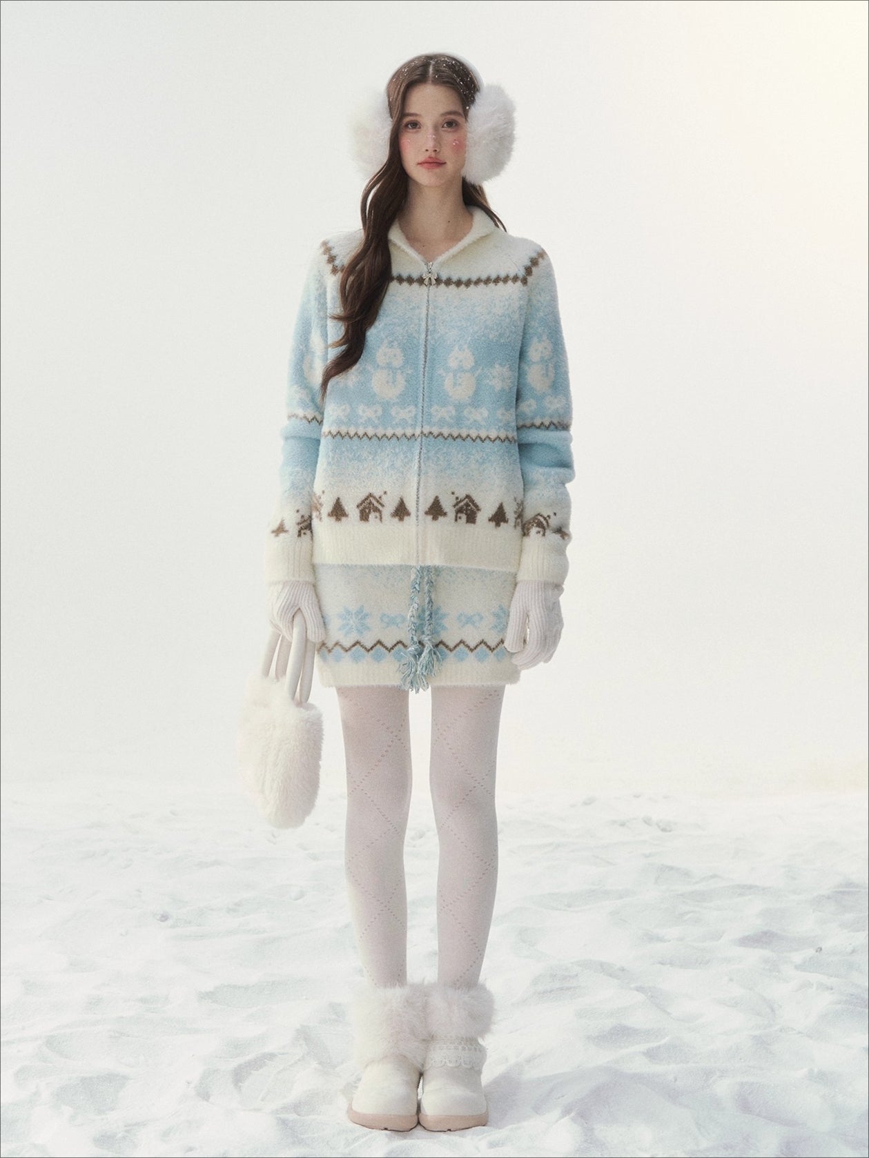 "Snowfall Minka" Fair Isle Mink Knit Sweater & Skirt Set