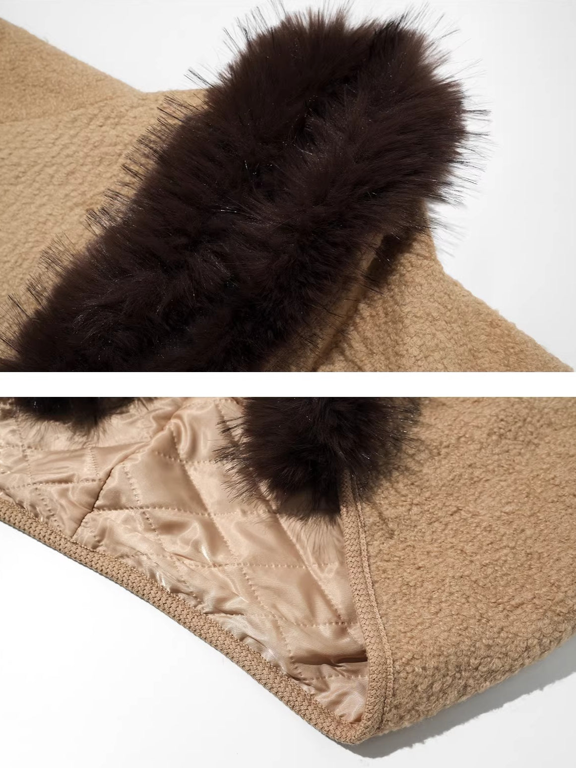 Camel Wool Fur Collar Cape Jacket