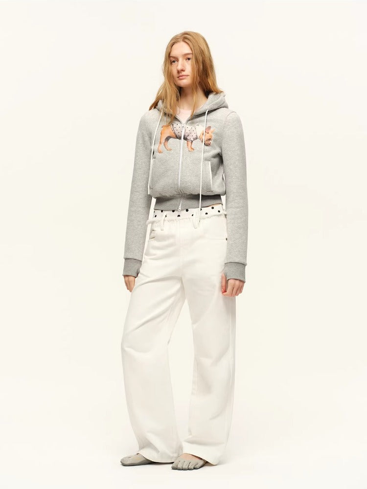 Puppy Print Cropped Hoodie