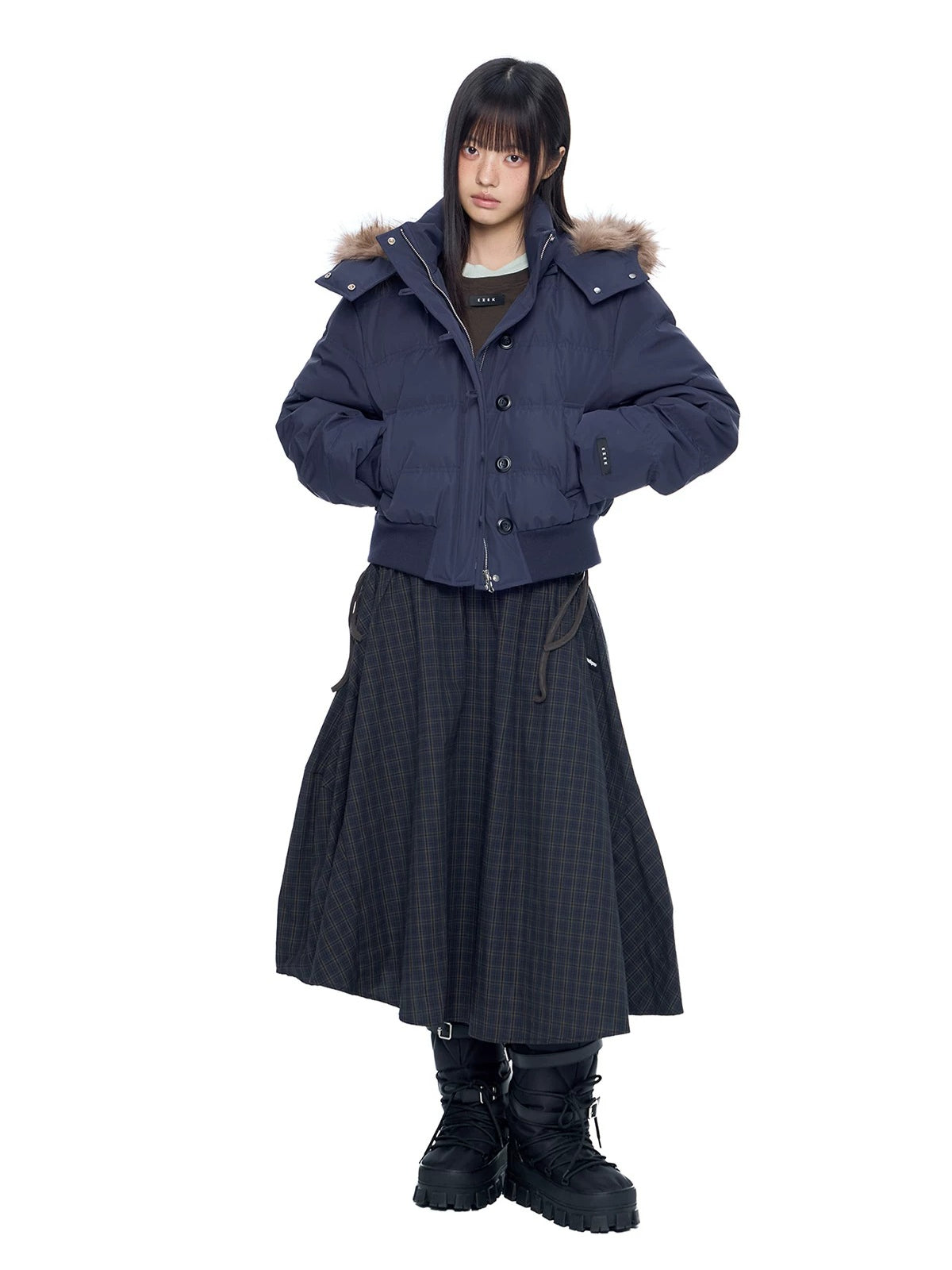 Fur Collar Hooded Cropped Down