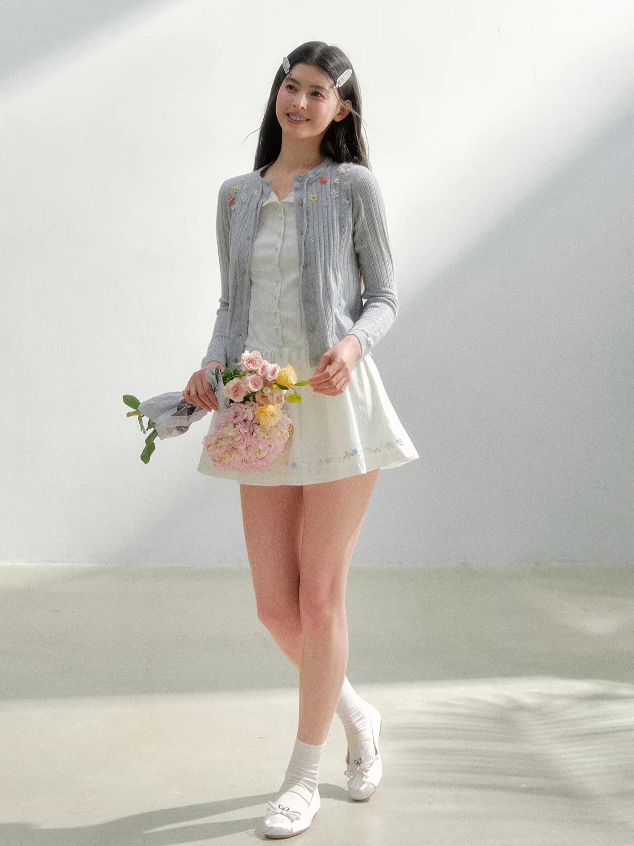 White Embroidered V-neck Dress