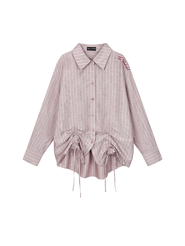 Deep Pink & Light Pink Striped Ruched Shirt